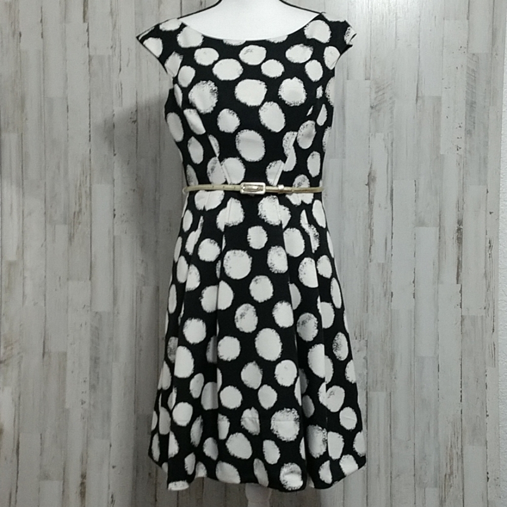 Eliza J Black & Ivory Dotted Fit and Flare…